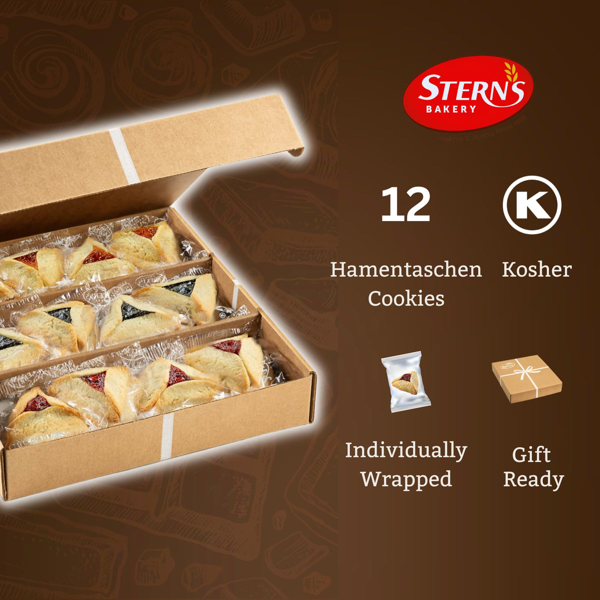Stern's Bakery raspberry-filled hamentaschen, a bright fruity bite for gifts.