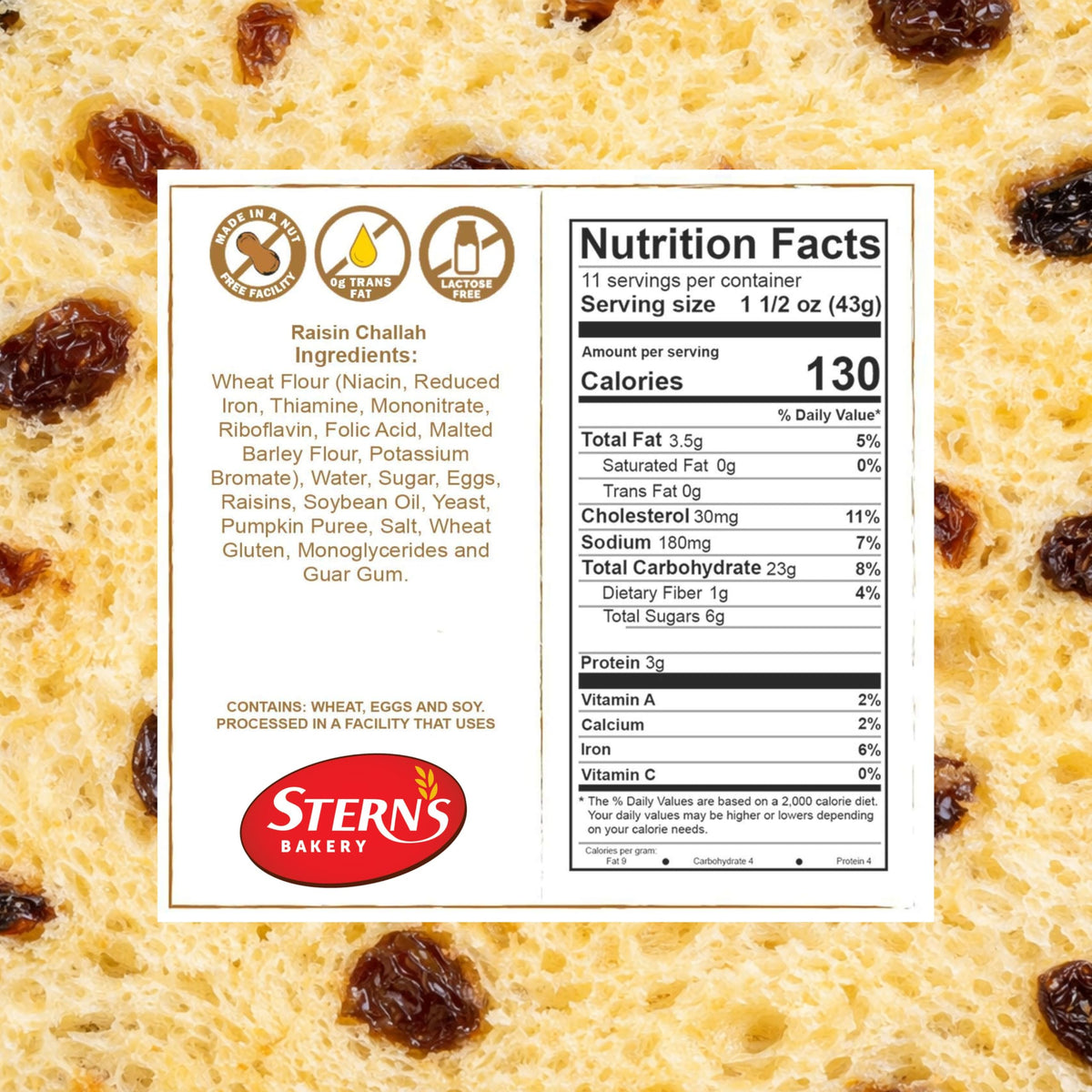 Stern's Bakery hand-packed challah bag helps preserve freshness.