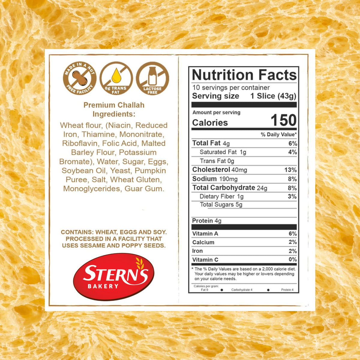 Stern's Bakery hand-packed challah in a dedicated bag to preserve freshness.