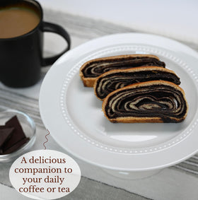 Cross-section of Stern’s Hungarian Kokosh Cake showing rich chocolate filling.