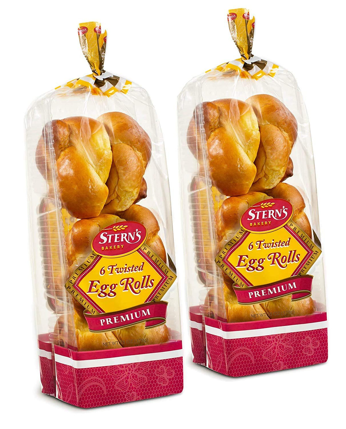 Six rolls per pack in Stern's Bakery Kosher braided challah rolls, ready to serve.
