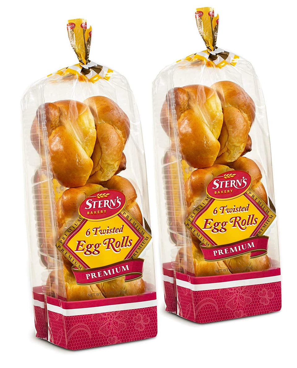Six rolls per pack in Stern's Bakery Kosher braided challah rolls, ready to serve.