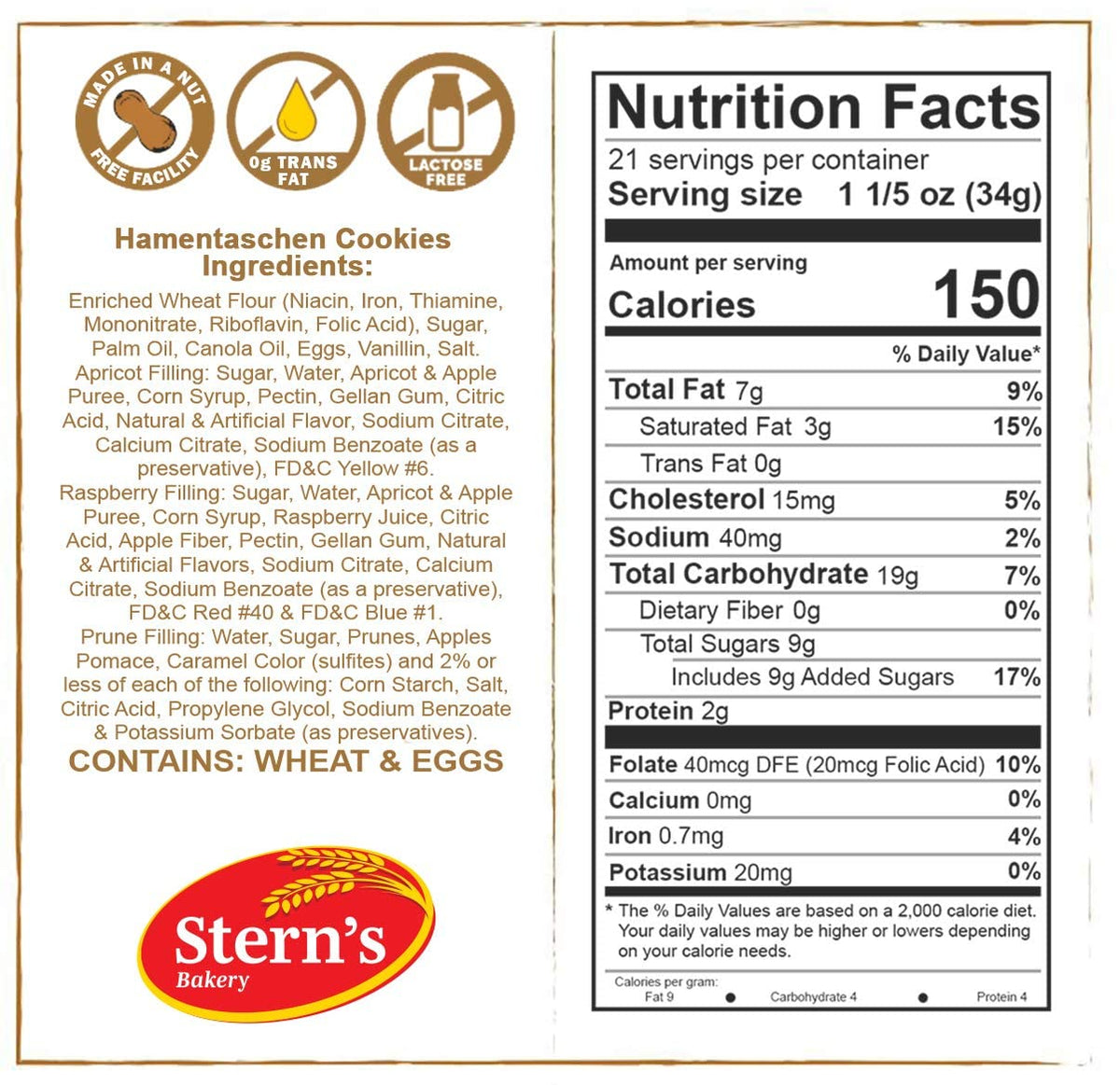 Stern's Bakery kosher OK-certified hamentaschen cookies