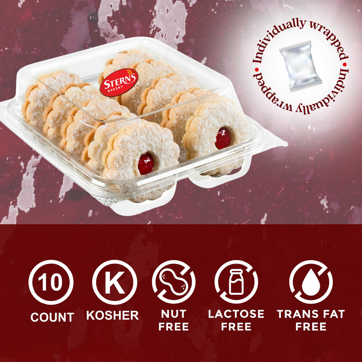 Close-up of Stern’s Bakery raspberry Linzer cookie with jam center