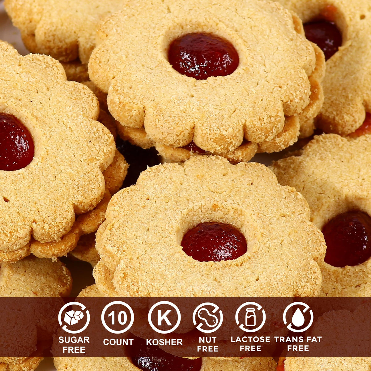 Stern's Bakery strawberry-filled linzer cookies with two cookies per treat, balanced flavor.