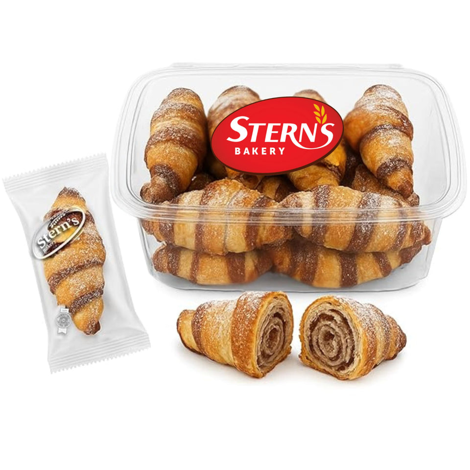 Stern’s Bakery sugar-free cinnamon croissant pack shows flaky layers for on-the-go snacking.