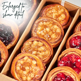 Gift-ready fruit Danish gift box from Stern's Bakery with assorted flavors.