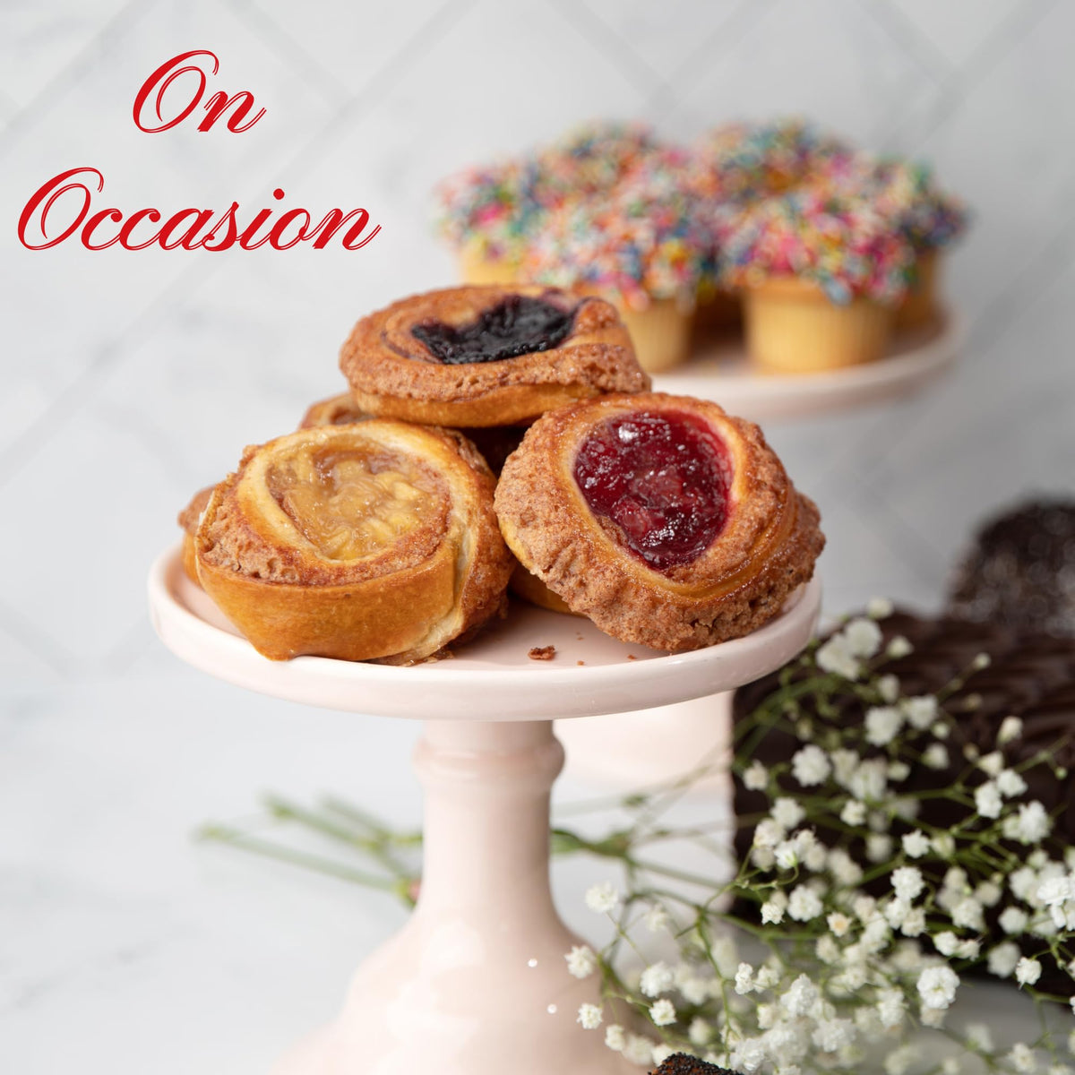 Stern's Bakery holiday-ready fruit Danish gift assortment enhancing celebrations.