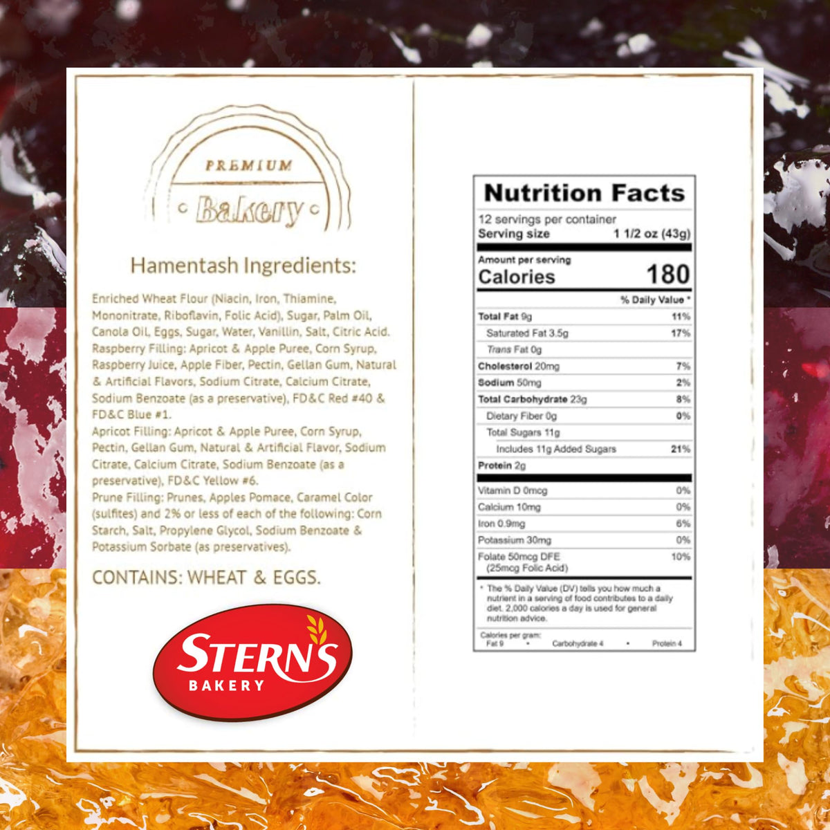 OK Kosher certification logo with Stern's fruit Danish quality.