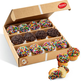 Sterns Bakery mini vanilla cupcakes with rainbow sprinkles for a festive treat