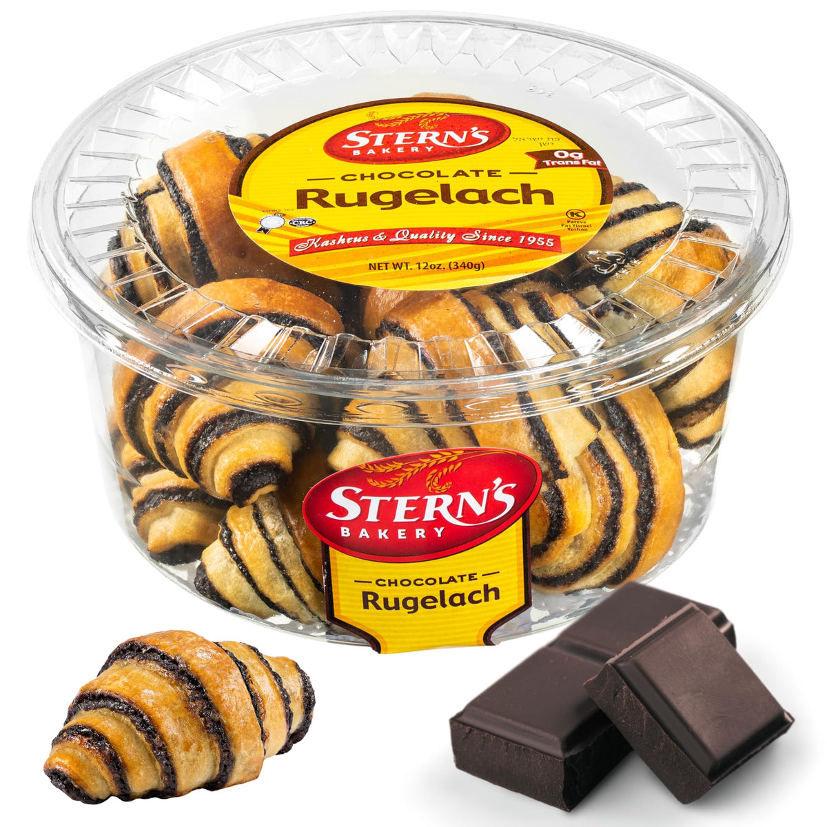 Stern's Bakery rugelach chocolate filling close-up, ideal with coffee.