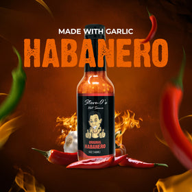 Steve-O's brand label closeup shows bold branding and fiery appeal.