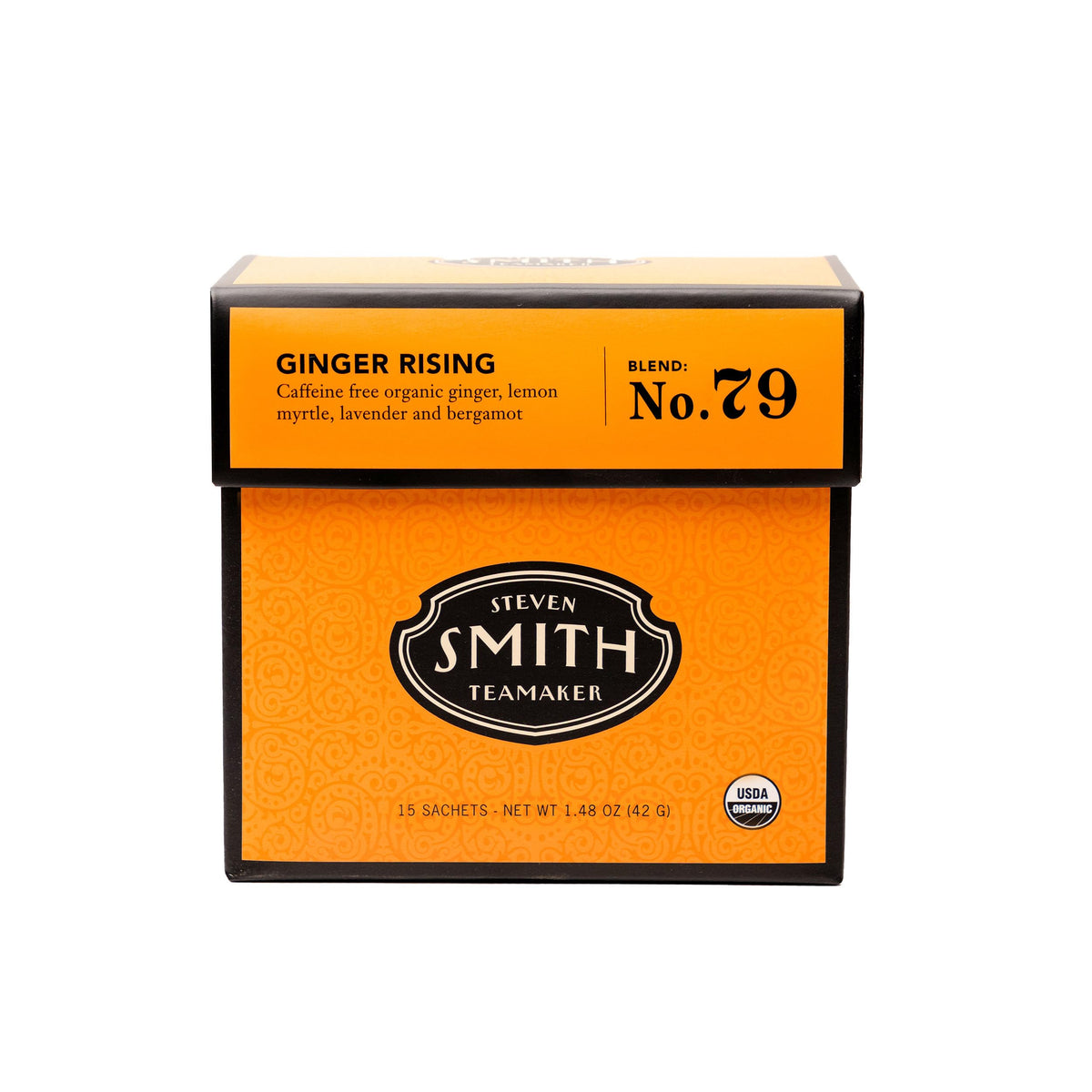 Steven Smith Teamaker Ginger Rising No. 79 tea bag closeup for a warm, caffeine-free ritual.