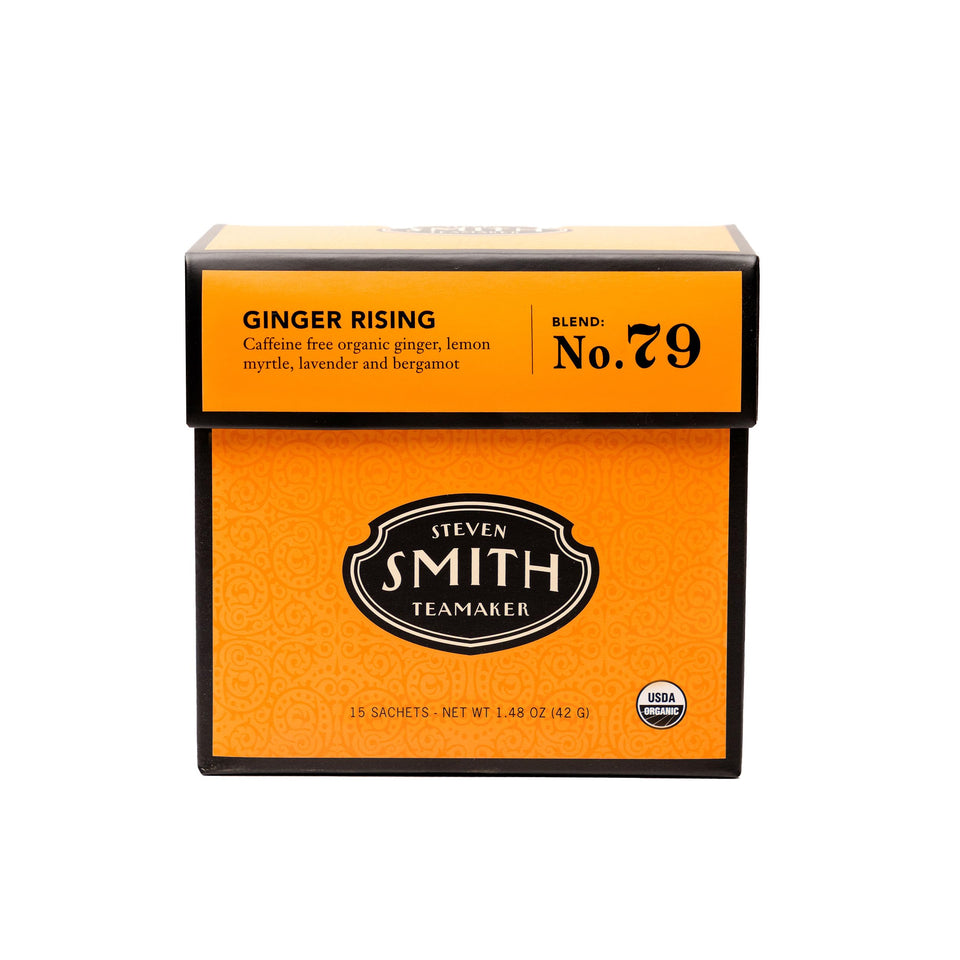 Steven Smith Teamaker Ginger Rising No. 79 tea bag closeup for a warm, caffeine-free ritual.