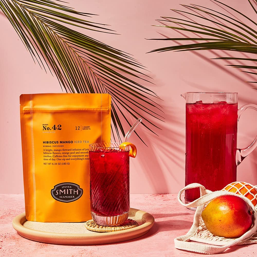 Steven Smith Teamaker ingredients closeup features hibiscus and mango notes