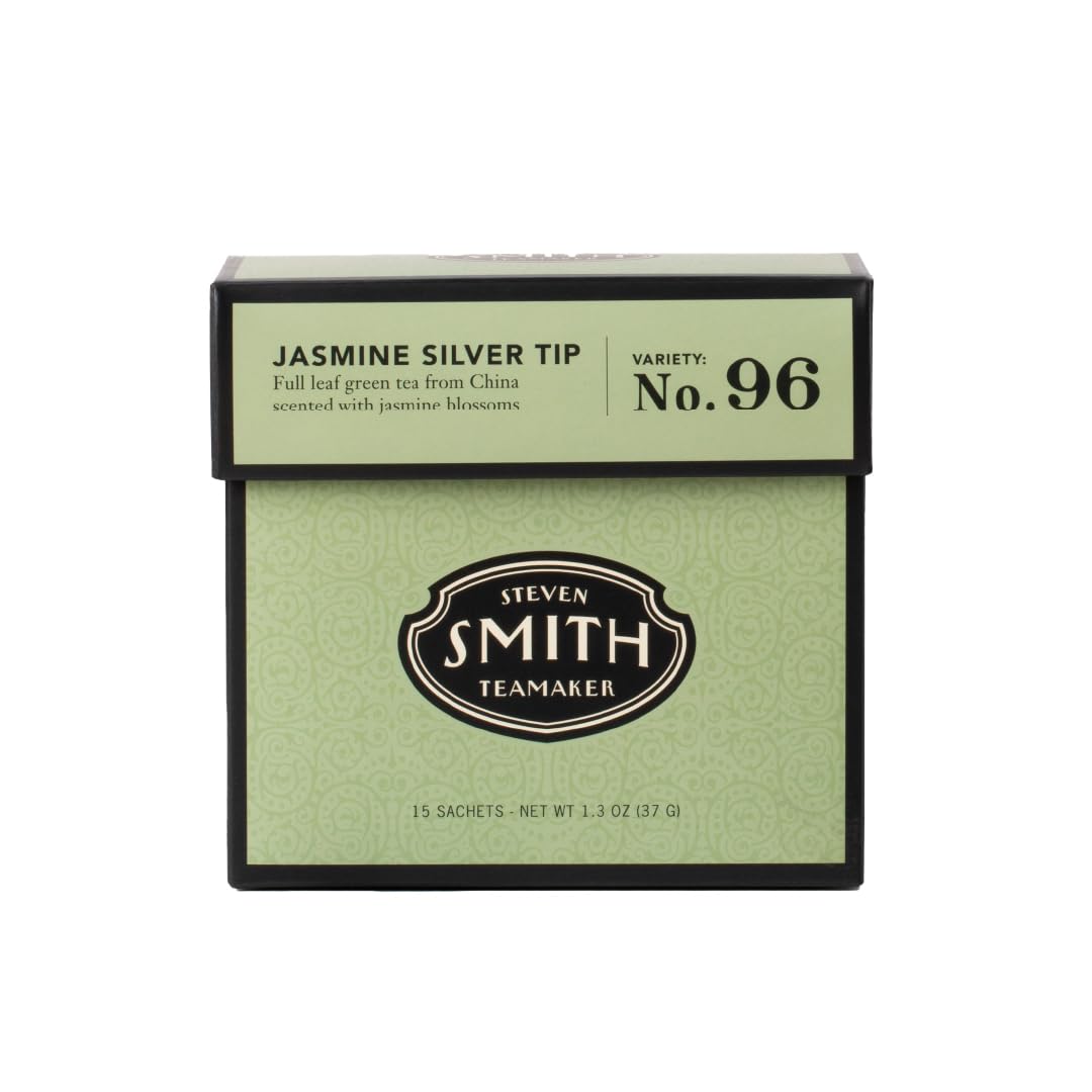 Steven Smith Teamaker Jasmine Silver Tip No 96 tea sachets arranged for brewing