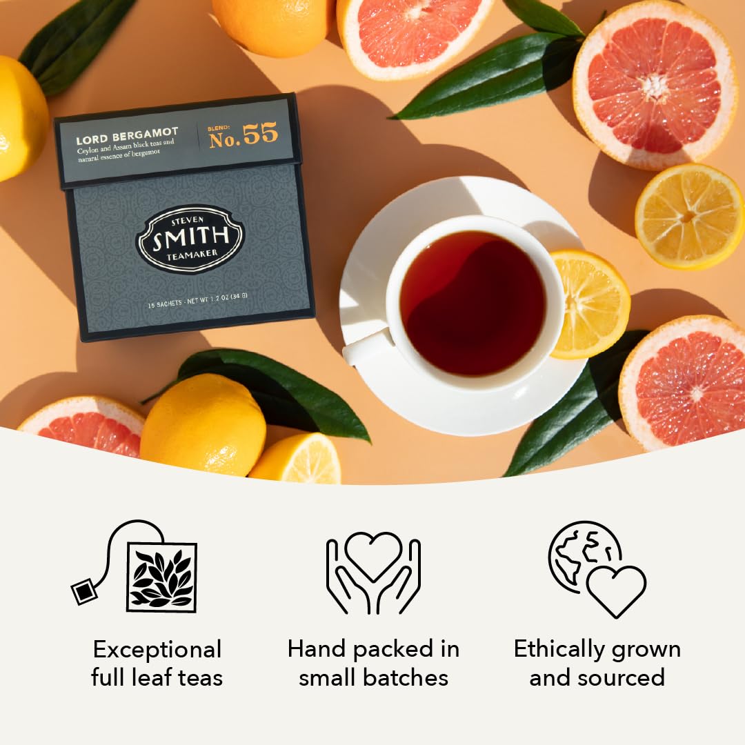 Steven Smith Teamaker Lord Bergamot No. 55 steeping setup suggests ritual-friendly brew.