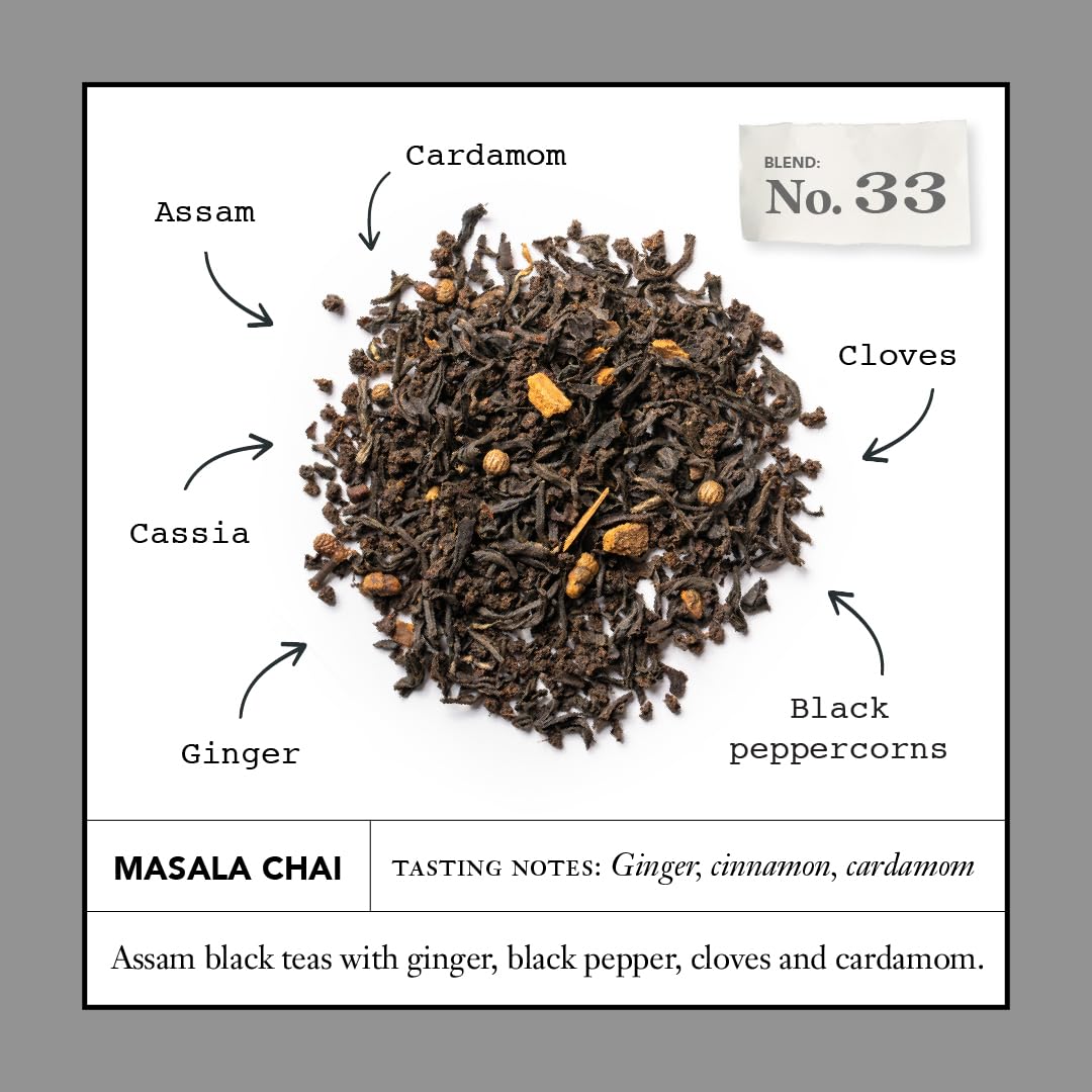 Ginger and cassia blend in Masala Chai No. 33 spice sachets for aroma