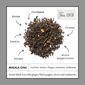 Ginger and cassia blend in Masala Chai No. 33 spice sachets for aroma