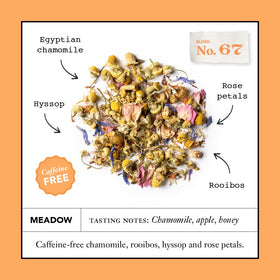Steven Smith Teamaker Meadow No. 67 cup pour, airy chamomile aroma with rooibos warmth.