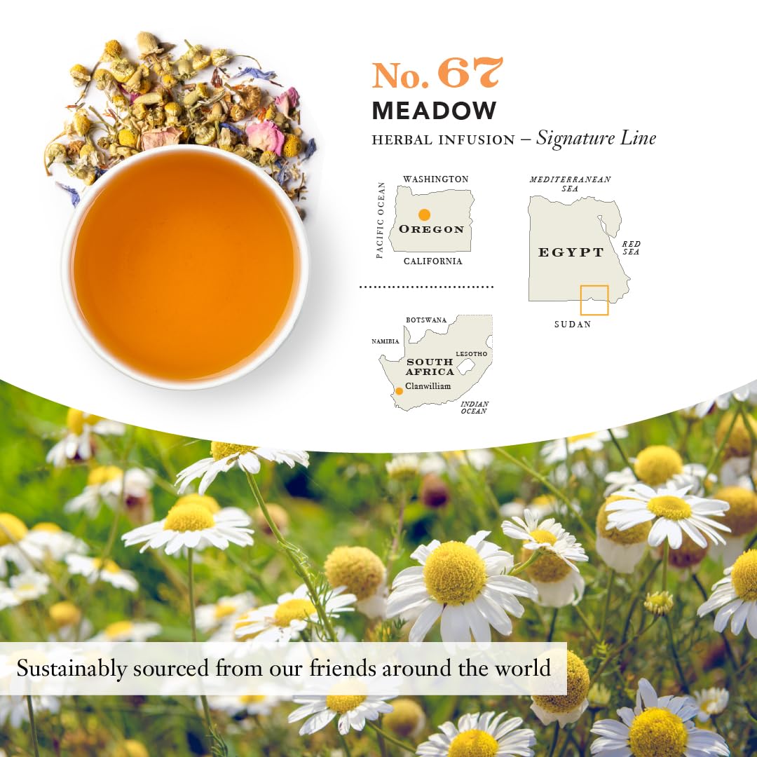 Steven Smith Teamaker Meadow No. 67 tea leaves close-up, natural ingredients and floral notes.