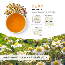 Steven Smith Teamaker Meadow No. 67 tea leaves close-up, natural ingredients and floral notes.