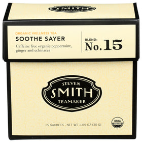 Steven Smith Teamaker Soothe Sayer No. 15 box front for soothing herbal wellness