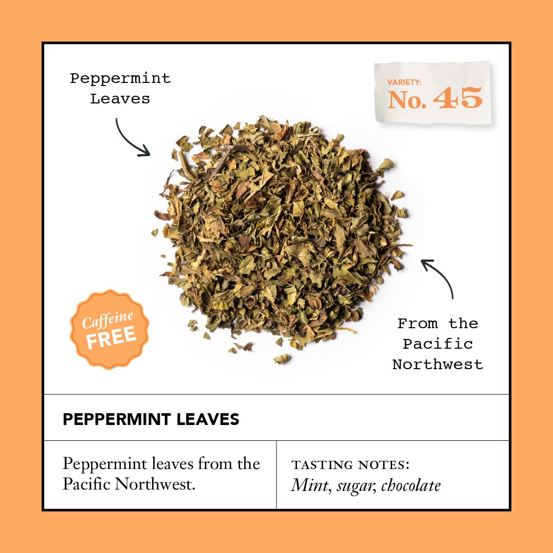 Steven Smith Teamaker Peppermint Leaves No. 45 sachet steeping a cup with creamy peppermint aroma.