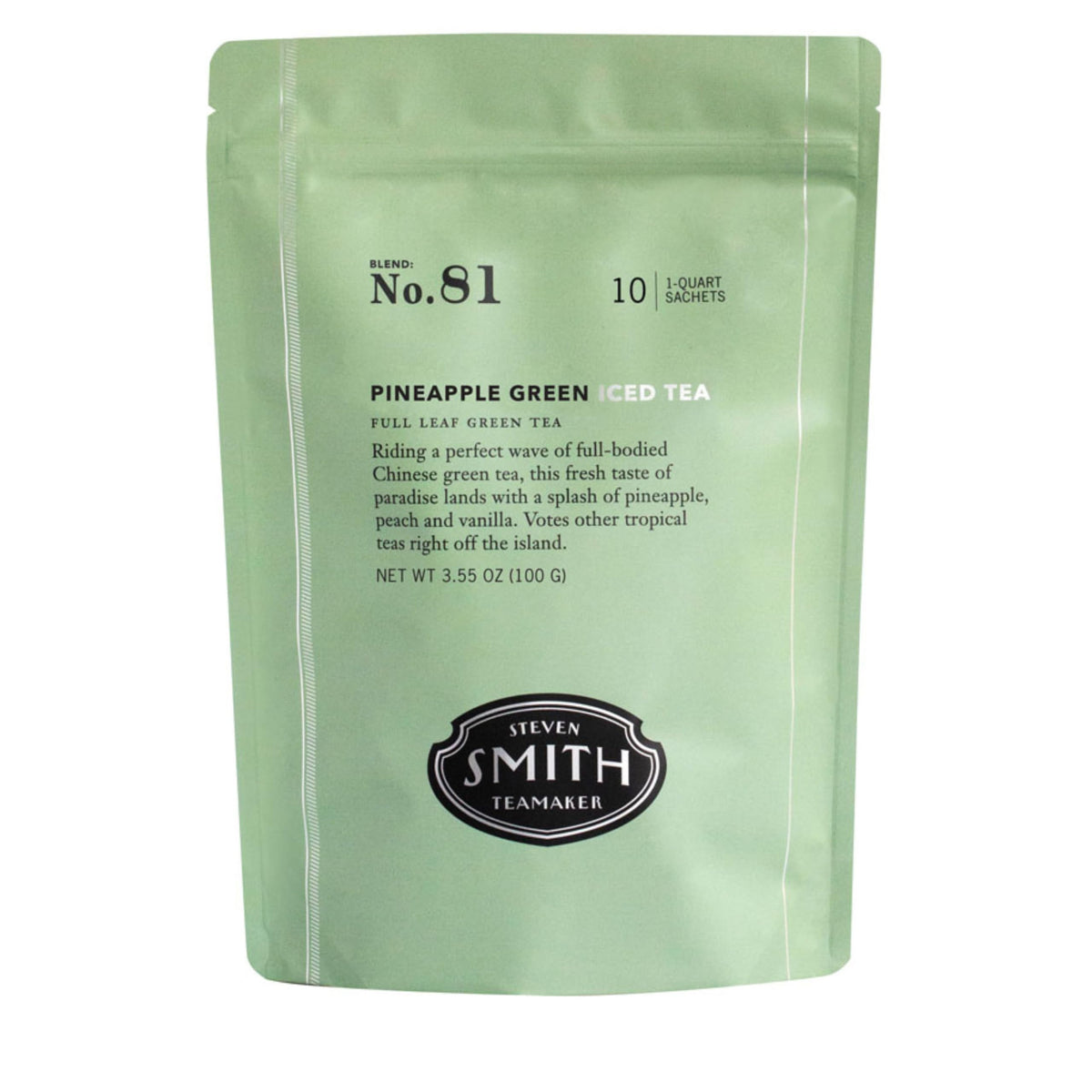 Steven Smith Teamaker Pineapple Green Iced Tea No. 81 front package, ideal for refreshing afternoons.