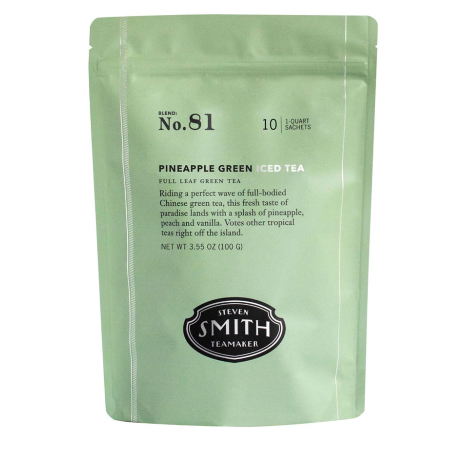 Steven Smith Teamaker Pineapple Green Iced Tea No. 81 front package, ideal for refreshing afternoons.