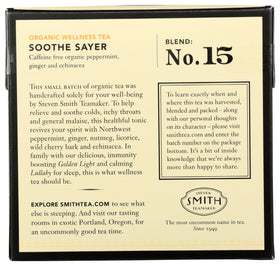 Steven Smith Teamaker Soothe Sayer No. 15 tea bags inside box for easy cupping and brewing