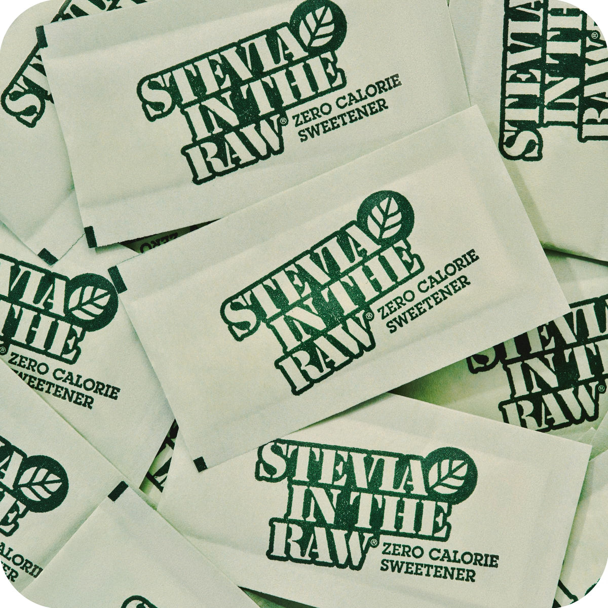 Stevia In The Raw packet closeup, natural sweetness without calories.