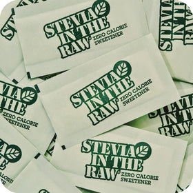 Stevia In The Raw packet closeup, natural sweetness without calories.