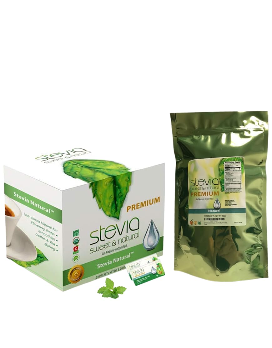 Stevia Intl Organic Stevia Powder packet for zero-calorie sweetness.