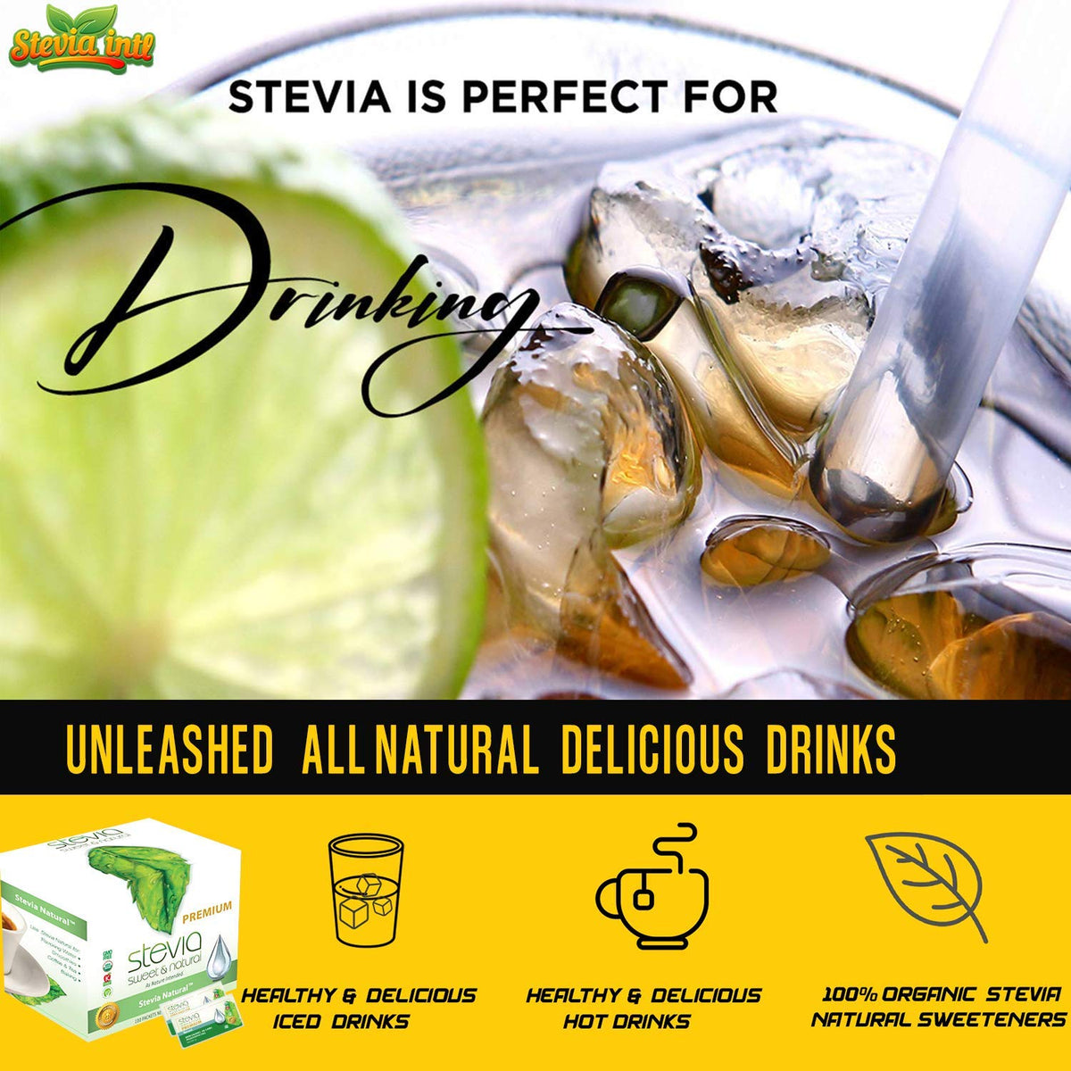 Stevia Intl Stevia extract label signaling premium, pure quality.