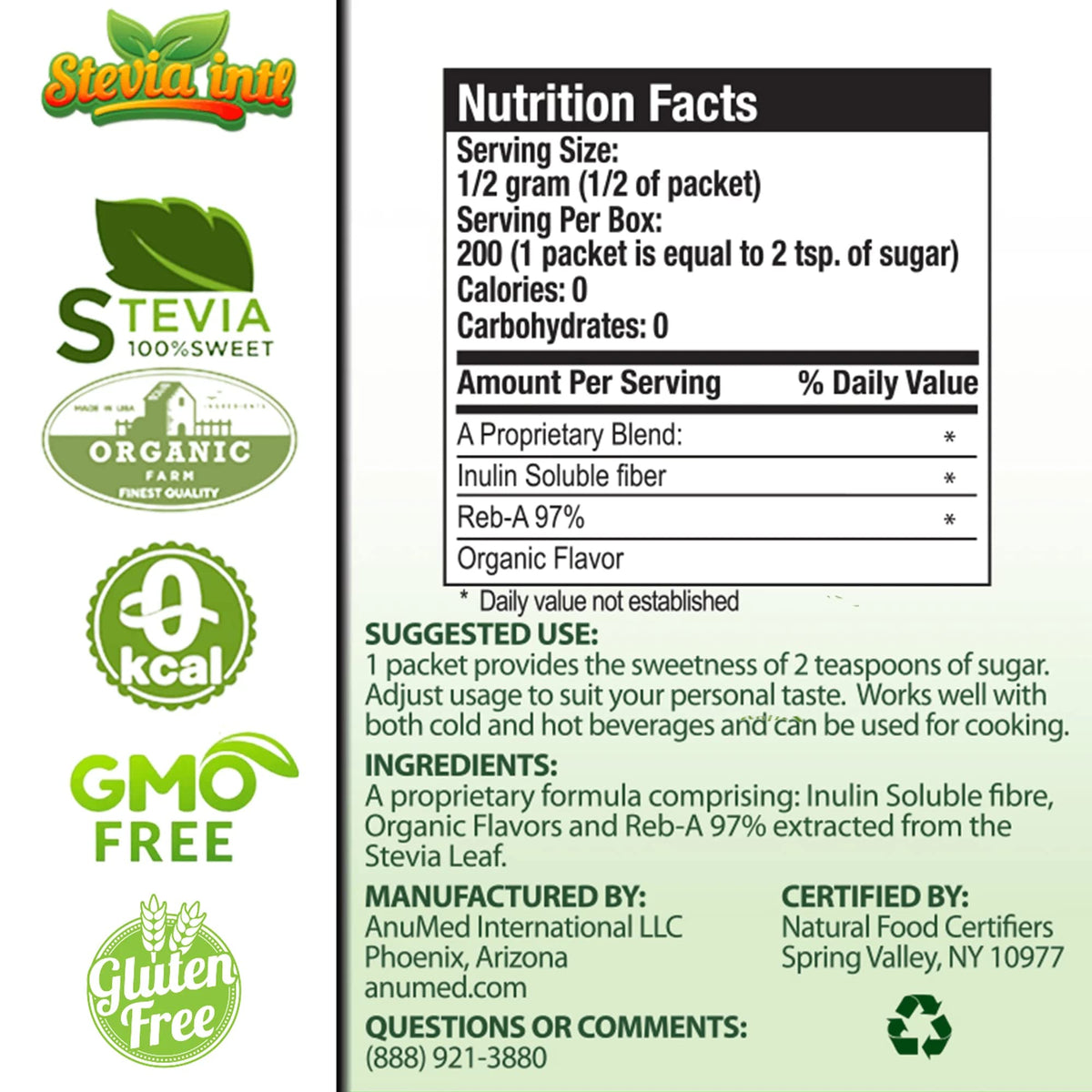 Stevia Intl Stevia Powder added to a cup of tea for natural flavor.