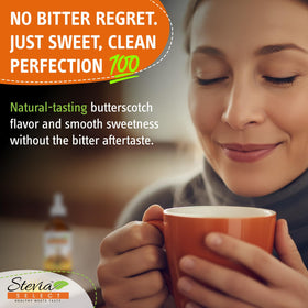 Stevia Select Butterscotch coffee cup indicating seamless morning sweetness