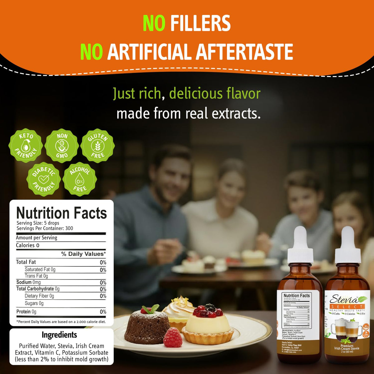Stevia Select Irish Cream drops with precision pipette perfect for flavor control.