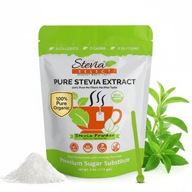 Stevia Select organic stevia powder bottle pours a clean, natural sweetness.