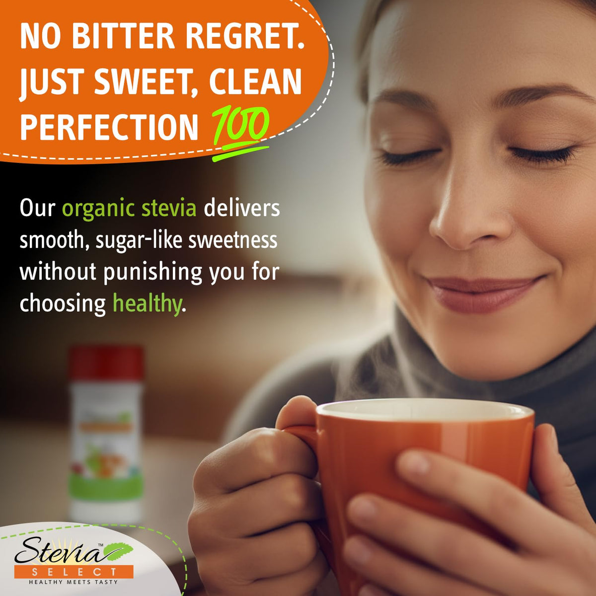 Stevia powder dissolving into coffee without bitterness
