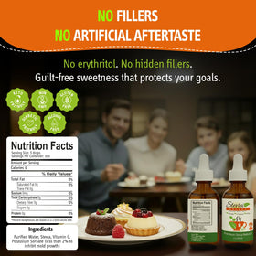 Stevia Select liquid drops dispenser enables precise sweetness control in drinks.