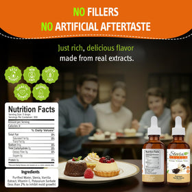 Stevia Select precision dropper enables exact vanilla sweetness control.