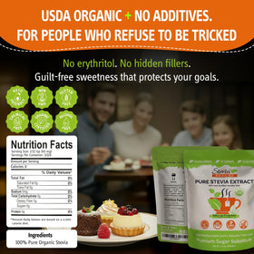 Stevia Select precision scoop placed beside the powder for small, sweet portions.