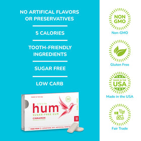Stevita Hum Cinnamon gum ingredients blend with stevia and sweeteners