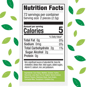 Stevita Hum Cinnamon gum pack back shows ingredients and benefits