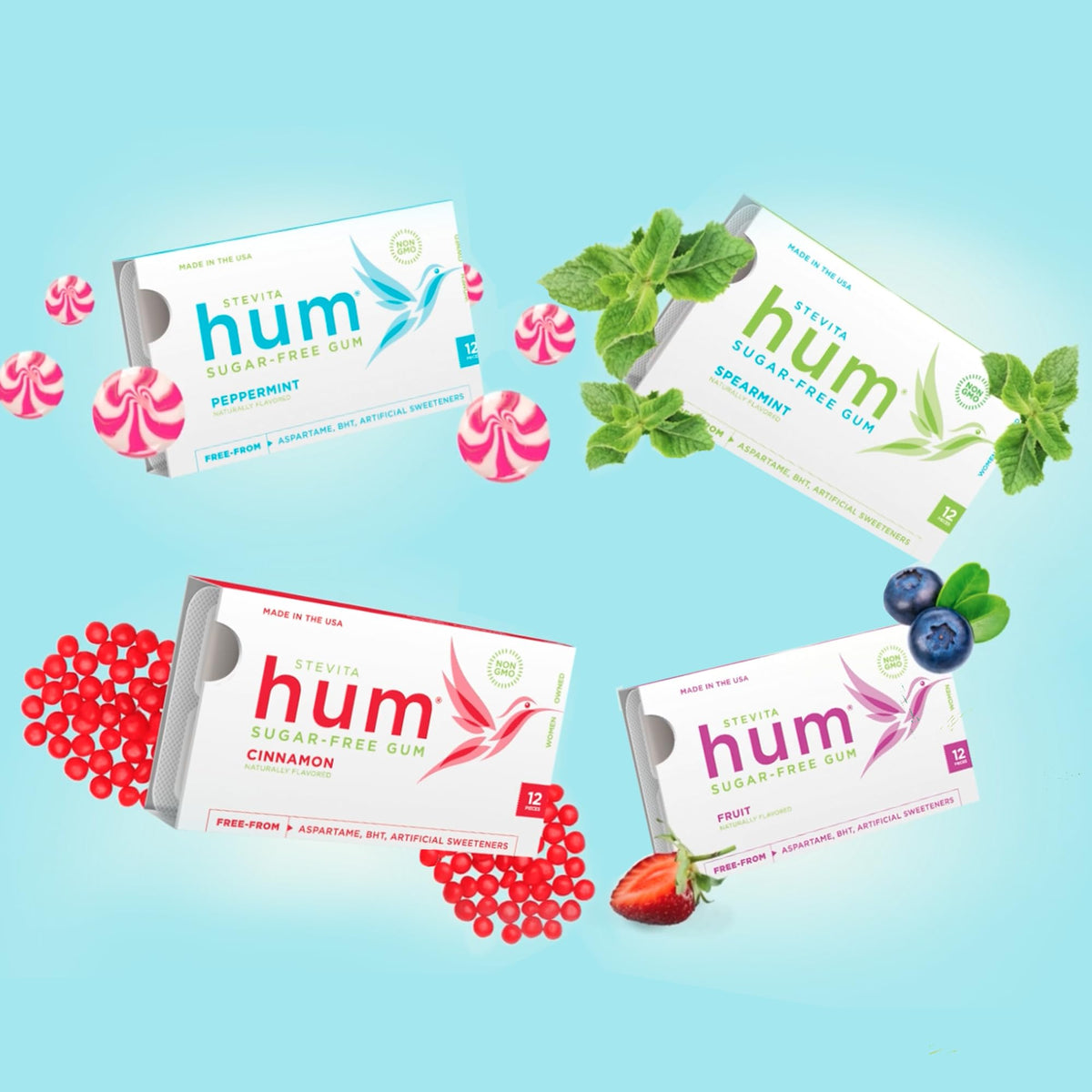 STEVITA Hum gum pieces displayed showing long lasting flavor