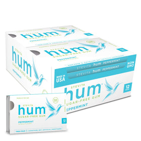 Stevita Hum Peppermint gum front package for on-the-go breath refreshing.