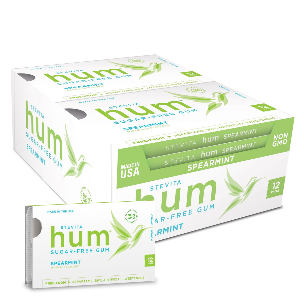 Stevita Hum Spearmint gum pack 12 with fresh breath on the go