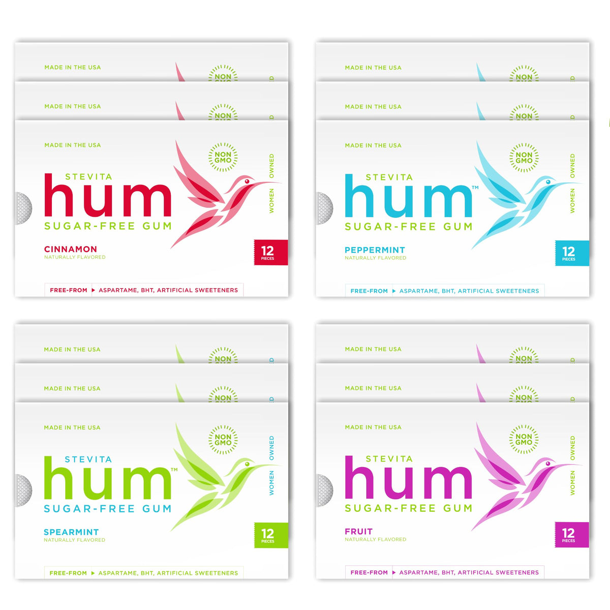 STEVITA Hum variety pack box front view for on-the-go freshness