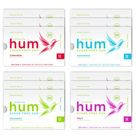 STEVITA Hum variety pack box front view for on-the-go freshness